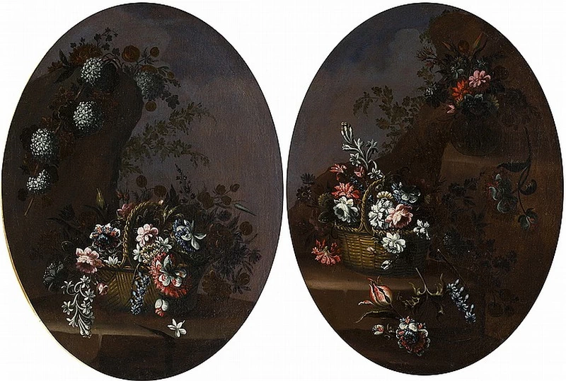 Candido - Coppia di nature morte con fiori, attribuito